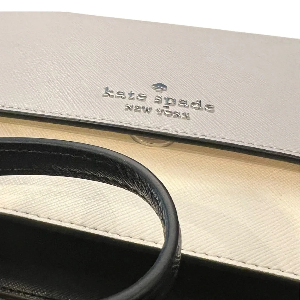 Kate Spade Madison Leather Colorblock Flap Crossbody Bag Credit Card Wallet Grey